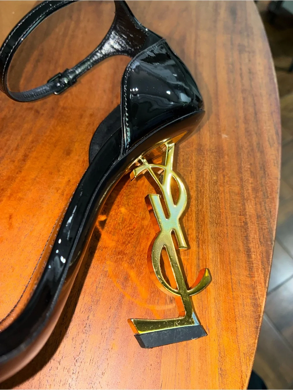 Saint Laurent Black and Gold Tribute Heel Sandal - Picture 2 of 5